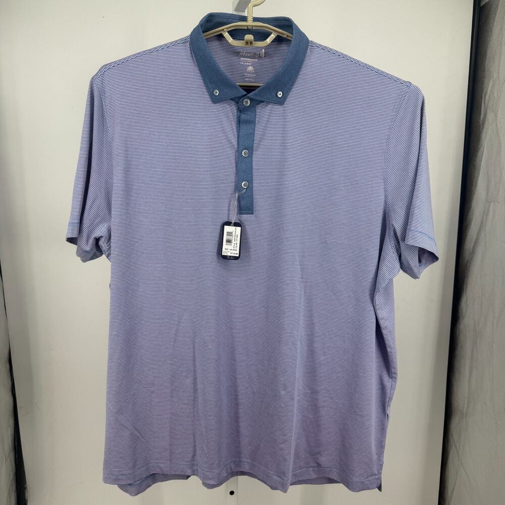 Johnnie-O Walsh Polo Shirt Mens 2XL Victory Blue Striped Performance UPF 50 NWT